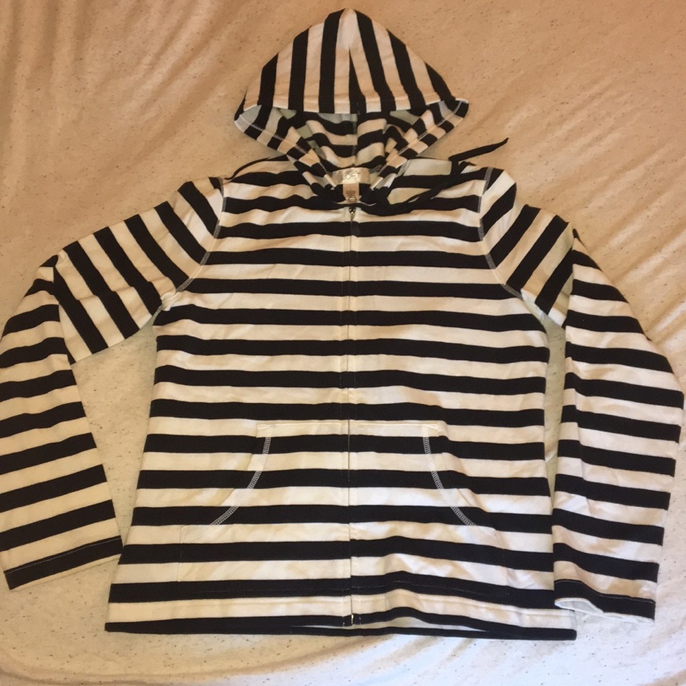 LOFT Striped Hoodie Jacket with Zipper Size Large